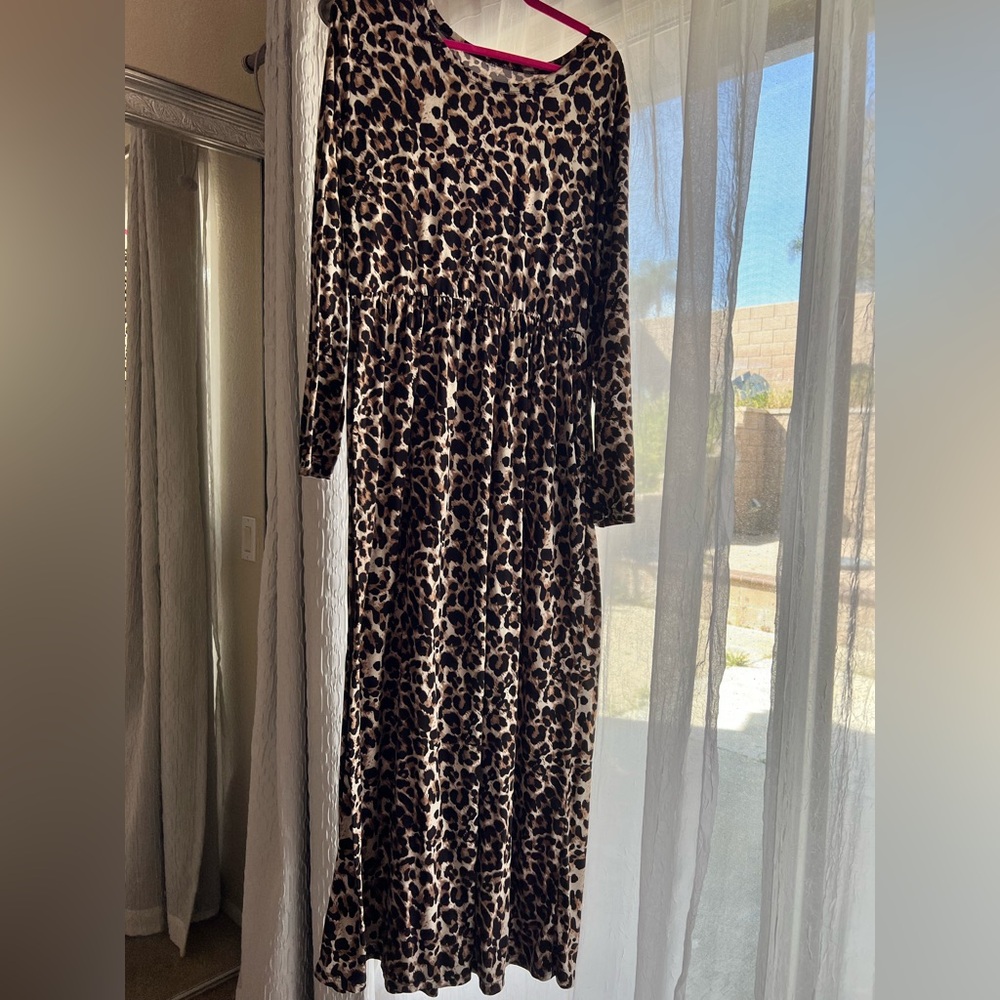 Leopard Print Long Sleeve Dress